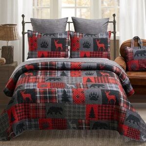 Virah Bella, Midnight Mountain Red, Lightweight Quilt Set, BONUS 2 XTRA PILLOWS